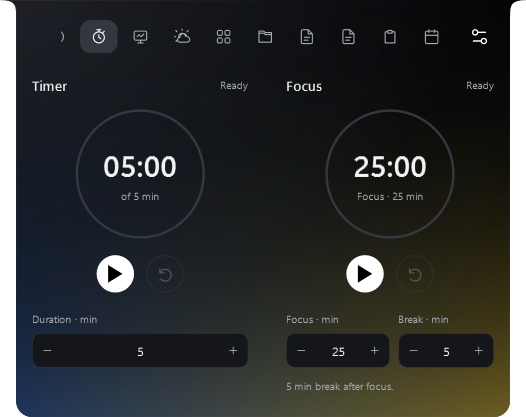 NabyScape timer and focus controls